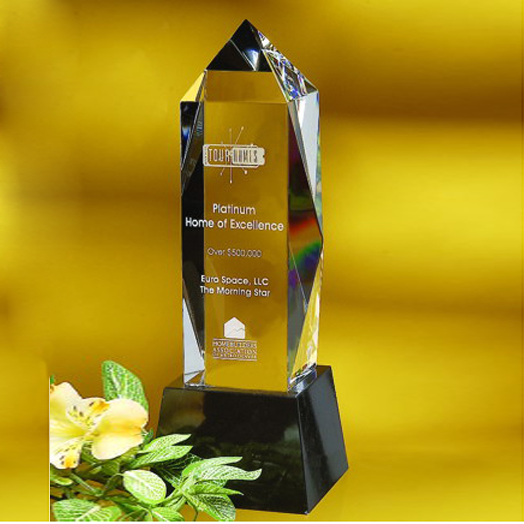 10" Liberty Obelisk Crystal Award w/Base 4