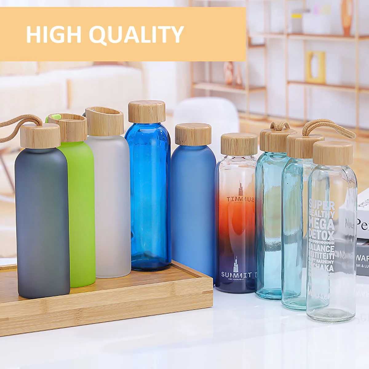 17oz Glasses Water Bottle with Bamboo Lid 5