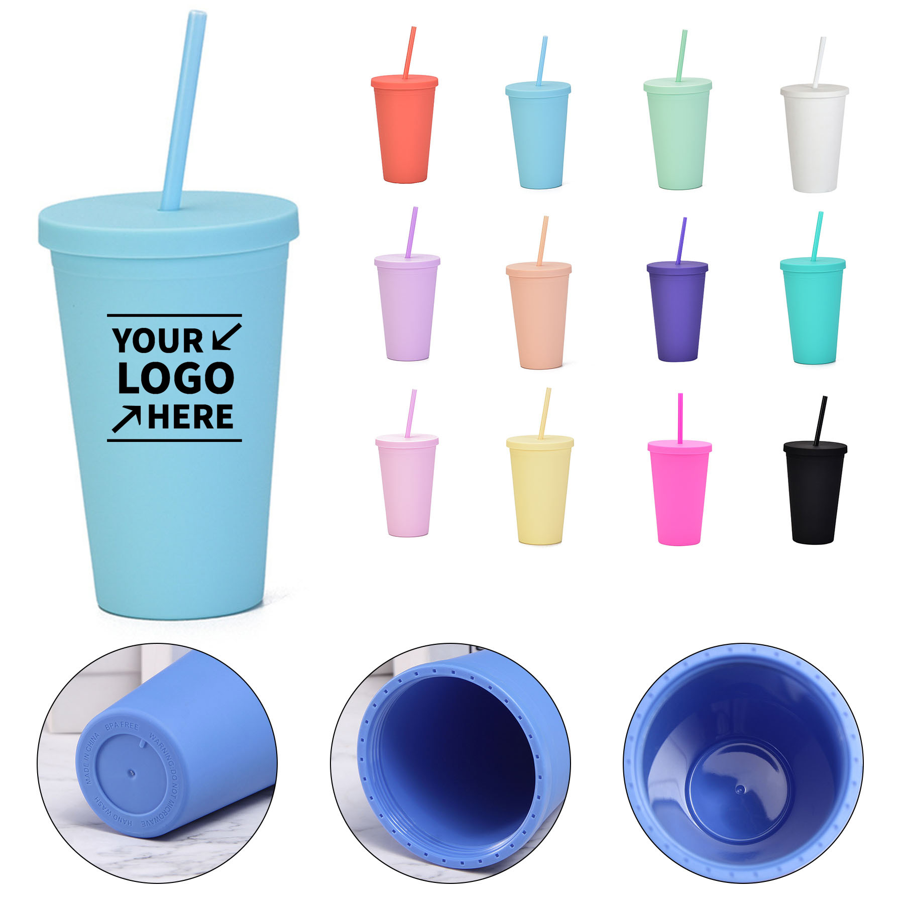 16 OZ Plastic Double Wall Tumblers Cups 2