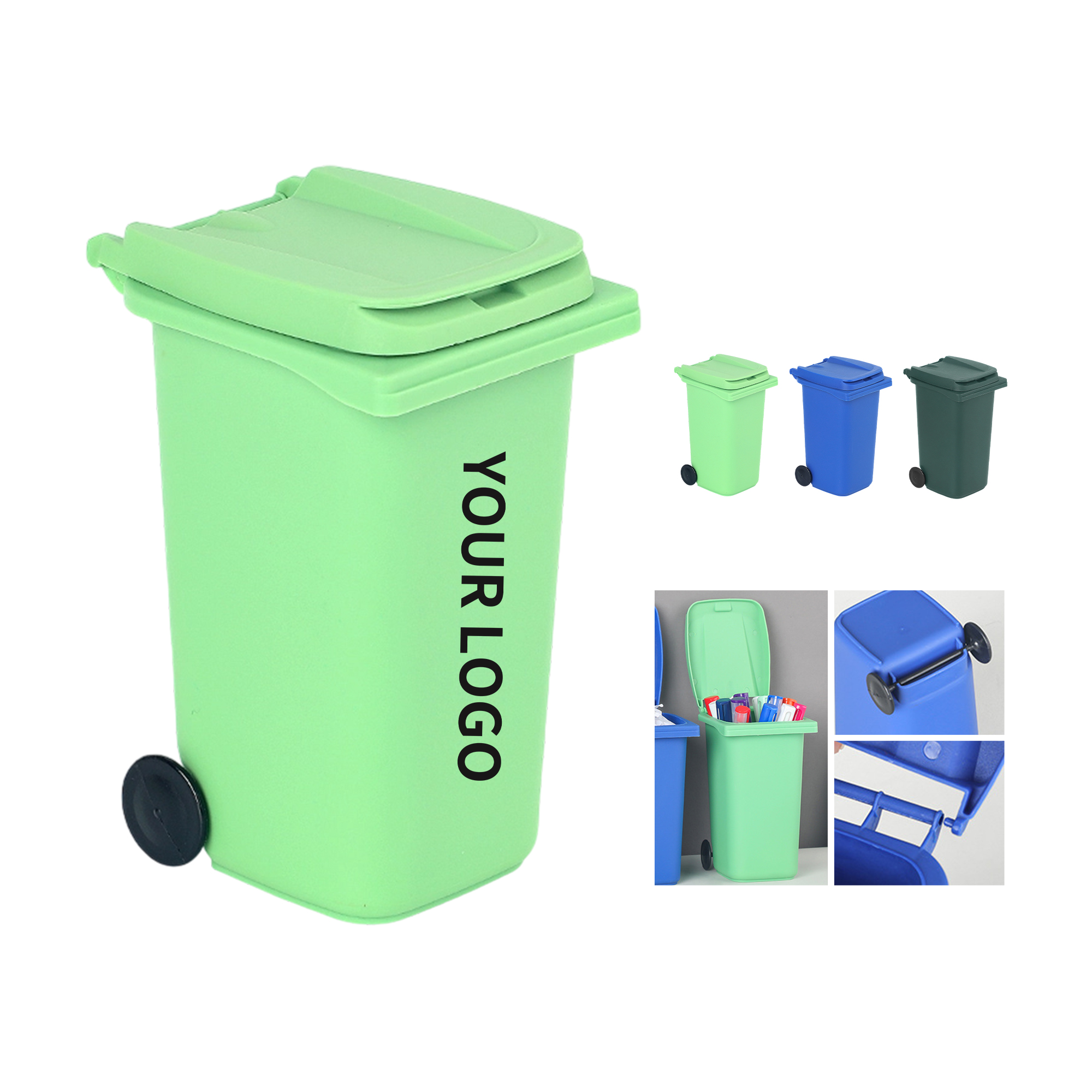 Plastic Mini Trash Can With Lid And Wheels 4.96 x 3.5 x 2.83" 7