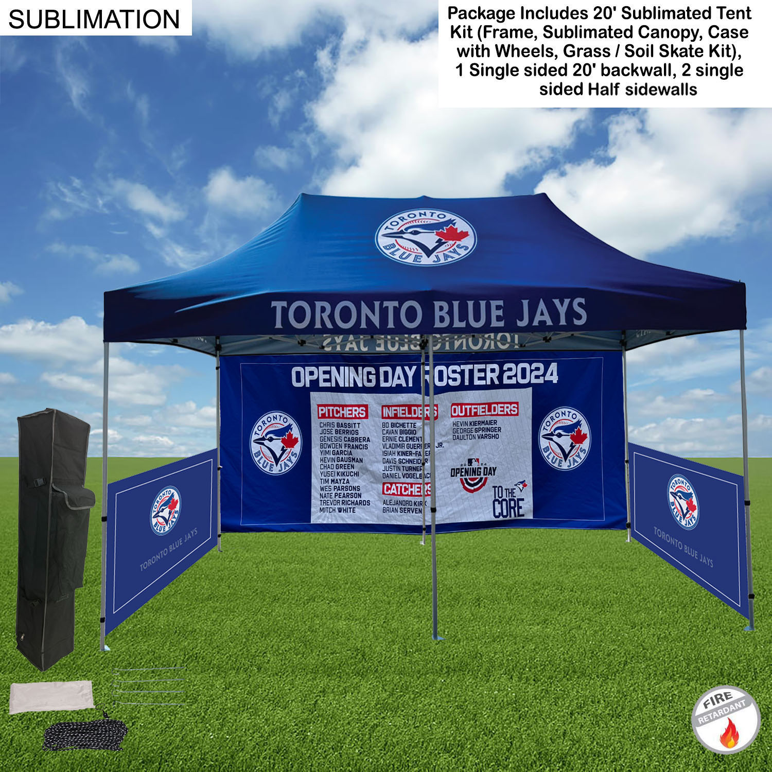 Full Tent Package 2, 20' Sublimated Tent Kit, Single sided 20' backwall, 2 single side half sidewall 11