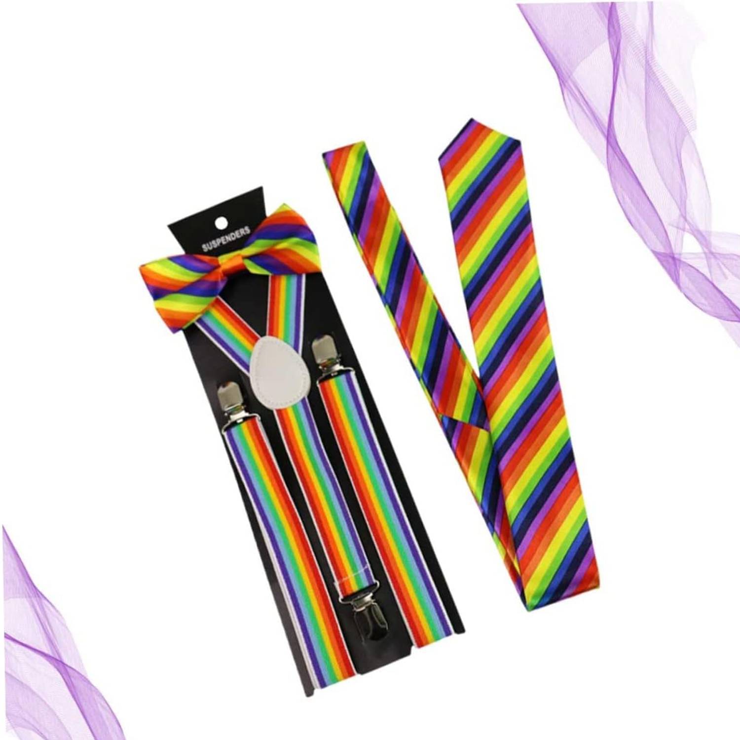 Rainbow Suspenders w/ Bow Tie Three-piece Set 6