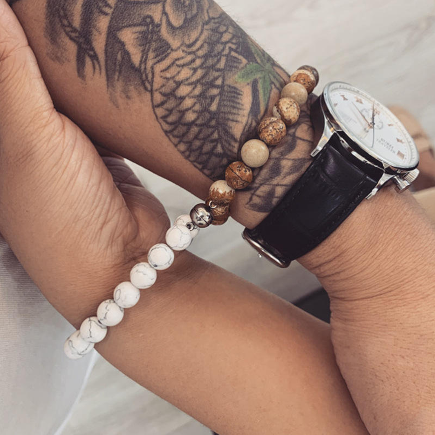 Natural Lava Stone Couple Bracelets with Magnet Bond Design 2