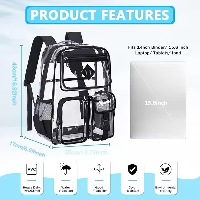 MOQ 10 pcs Large Clear School Bag 3