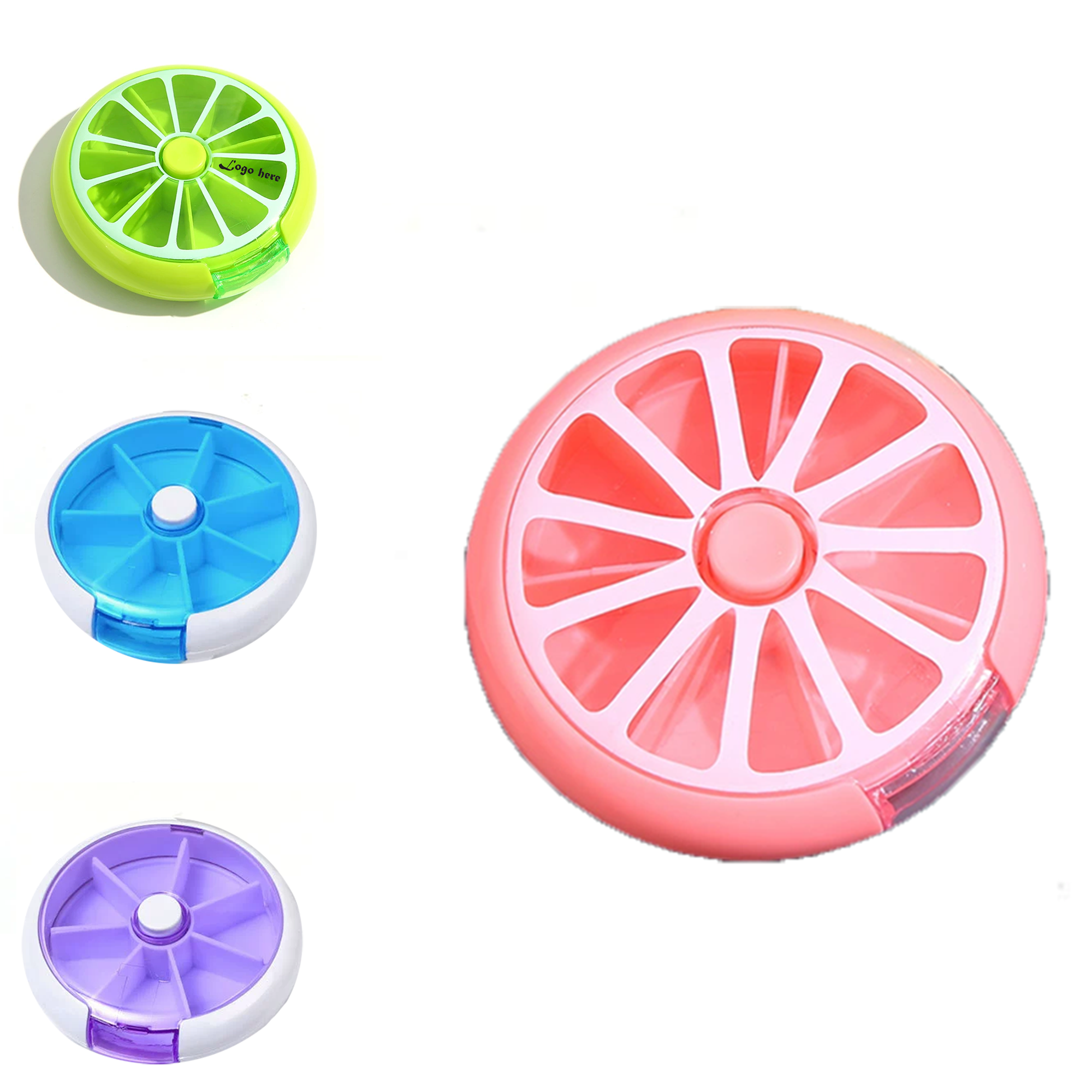 Round 7 Compartments Rotary Mini Plastic Pill Box 2