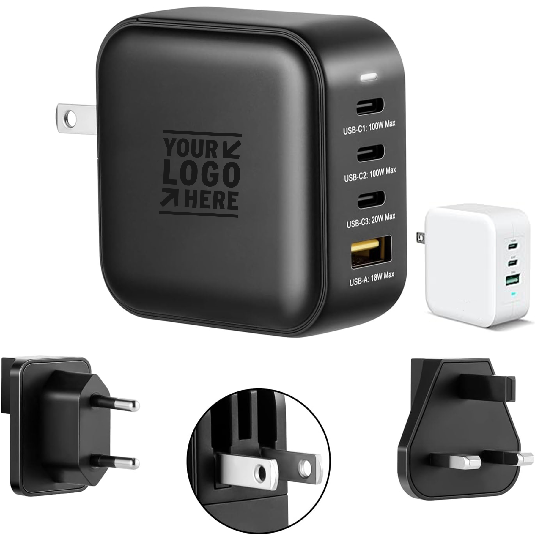 1000 mAh 3 x USB-C Port 1 x USB-A Charging Adapter P3 100W Turbo 4-Ports GaN Wall Fast Charger 2