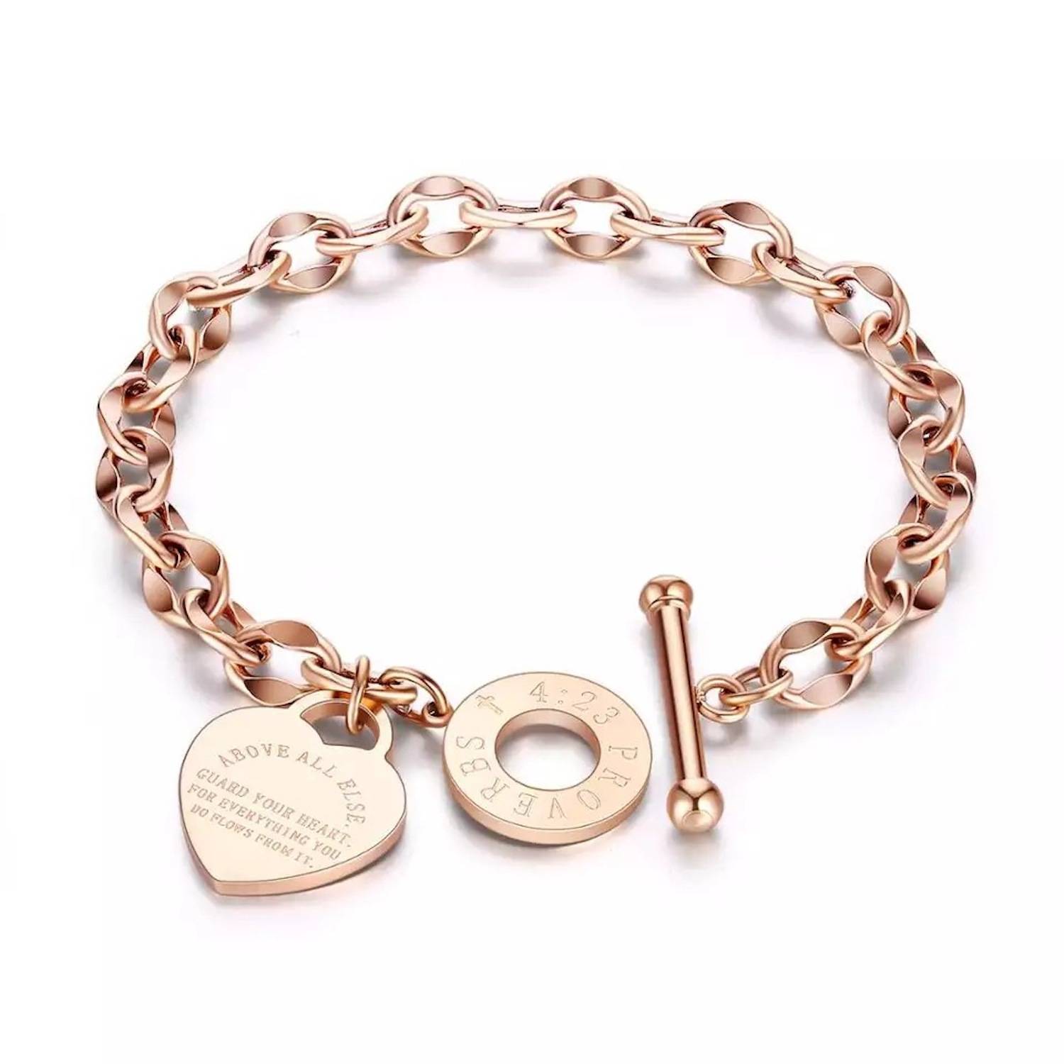 Titanium Steel 18K Gold Plated Heart Charm Bracelet 5