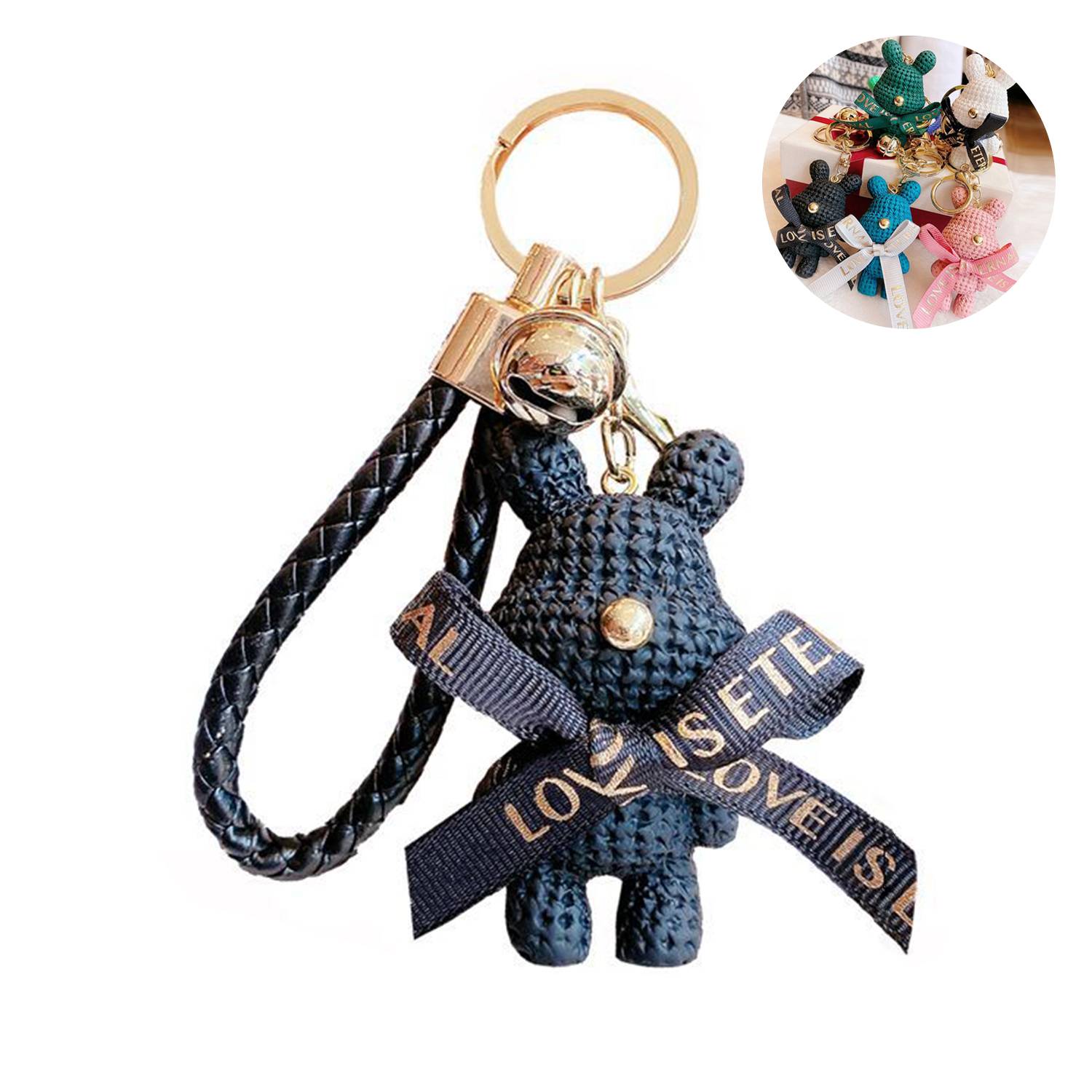 Cartoon resin woolen bear doll car keychain