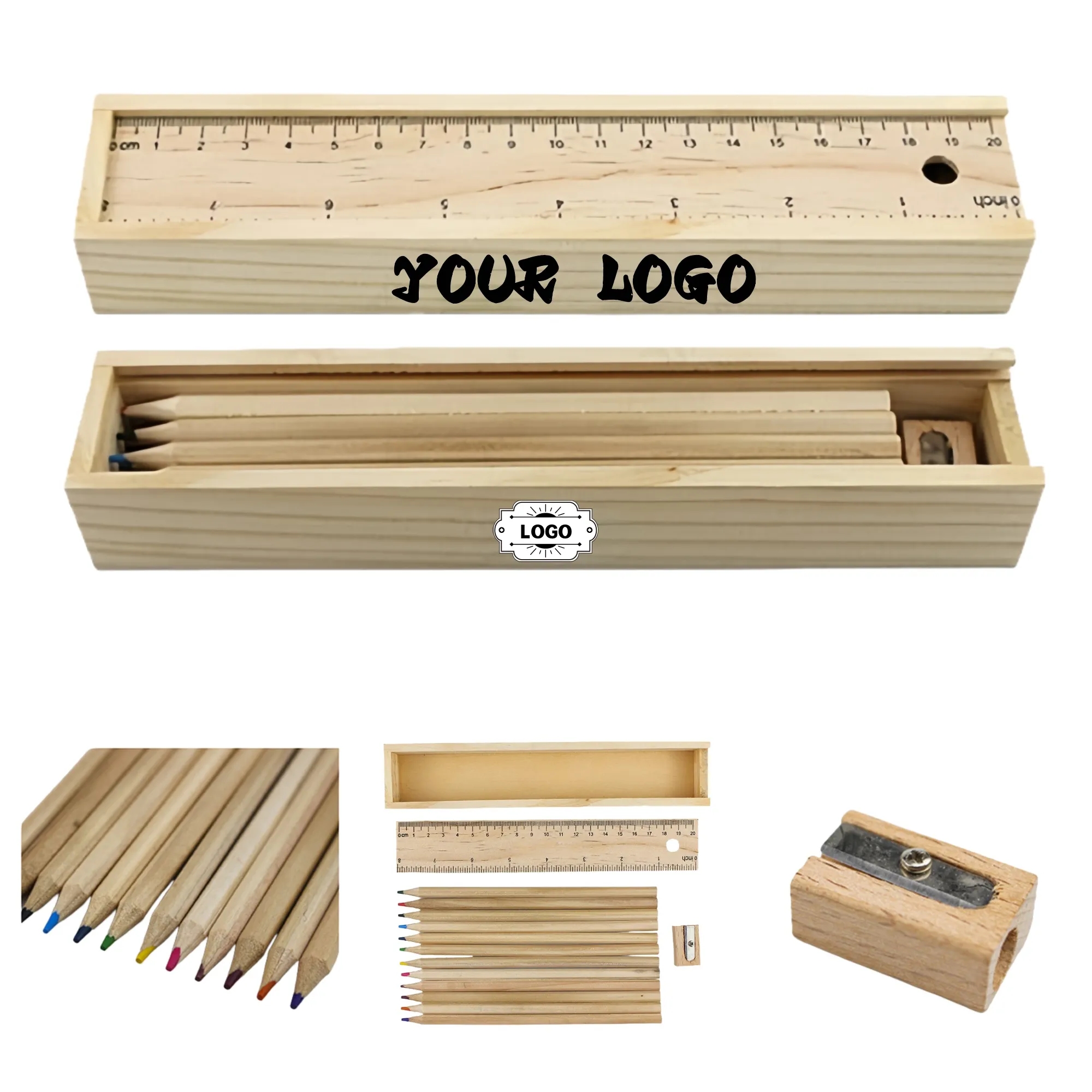 12-Piece Colored Pencil Wooden Set With Ruler & Pencil Sharp 2