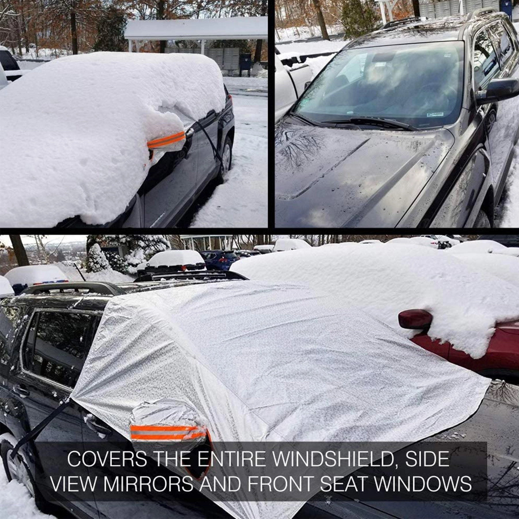 Windshield snow cover with Night reflective strip 5