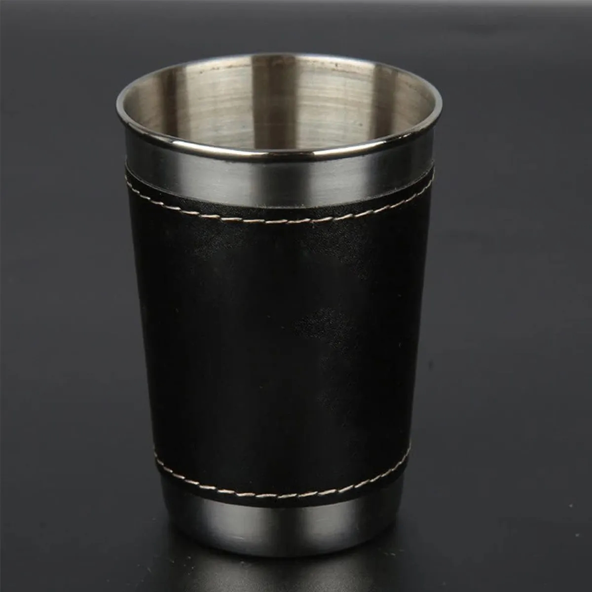 6oz.  Portable Stainless Steel Cups Set With Leather Cover 3