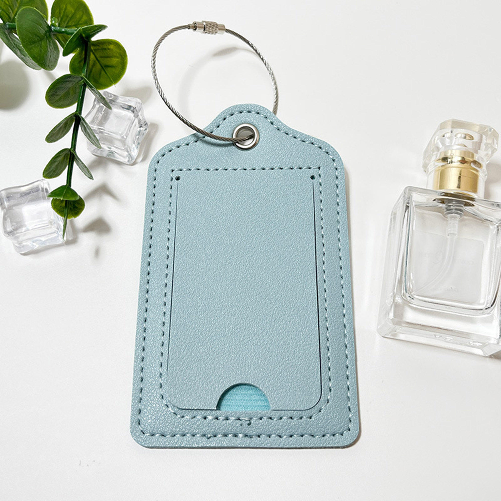 PU Leather Luggage Tags with Privacy Cover Metal Ring 6