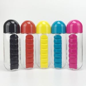 600ml Plastic Round Water Bottle With Detachable Pill Box 4