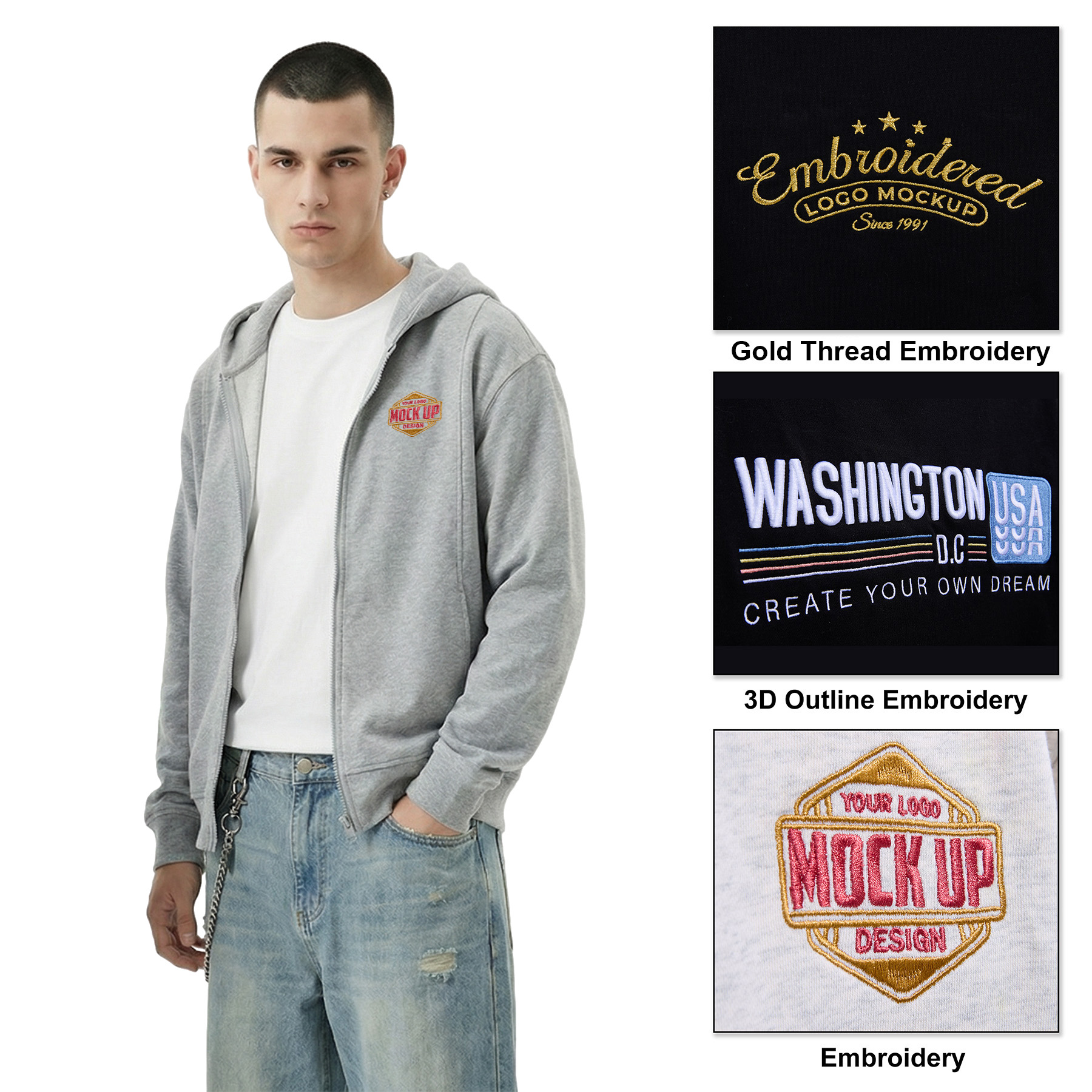 100% Cotton Unisex Fleece Full-Zip Hooded Sweatshirt 12