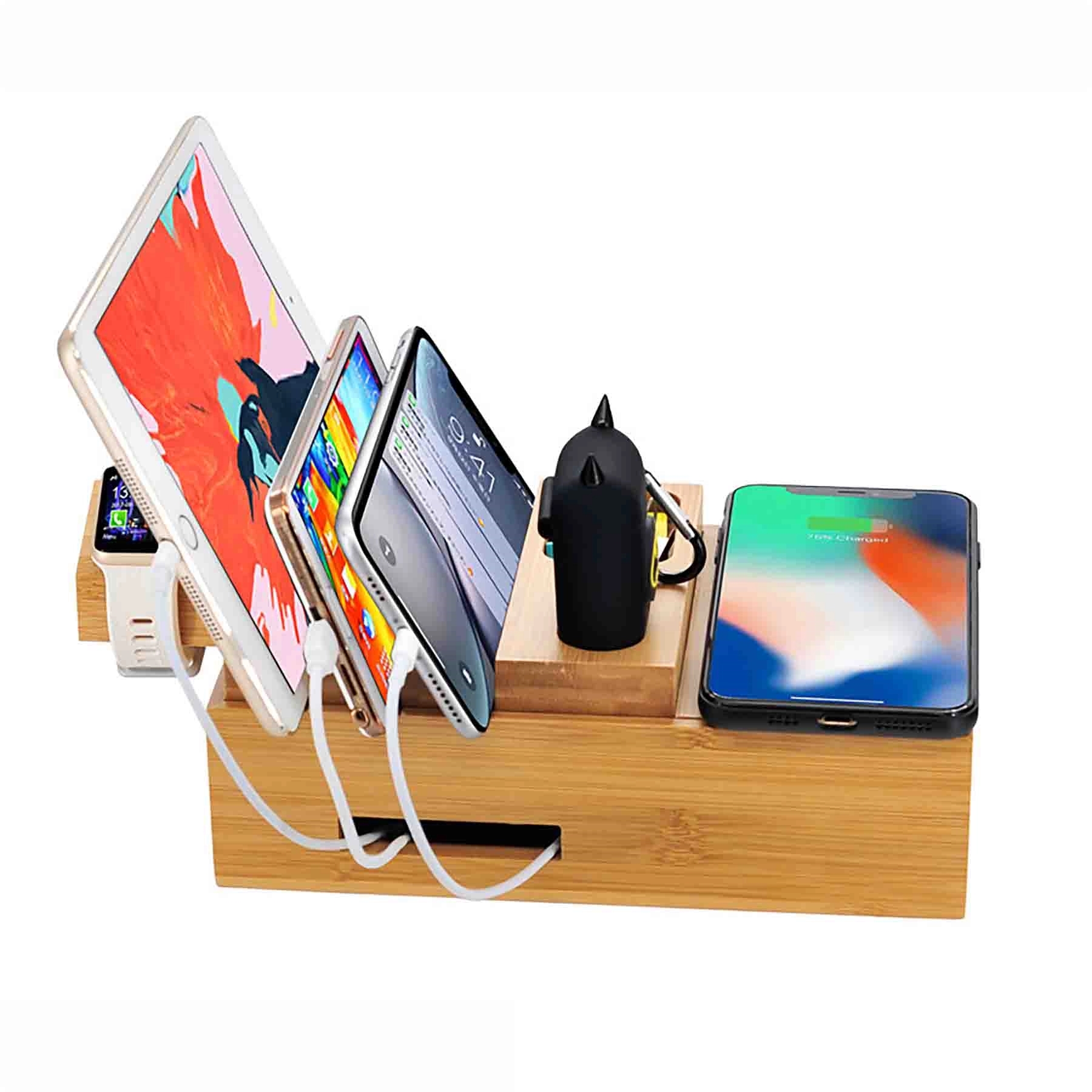 Bamboo Docking Charging Station Organizer For 5 Devices 9