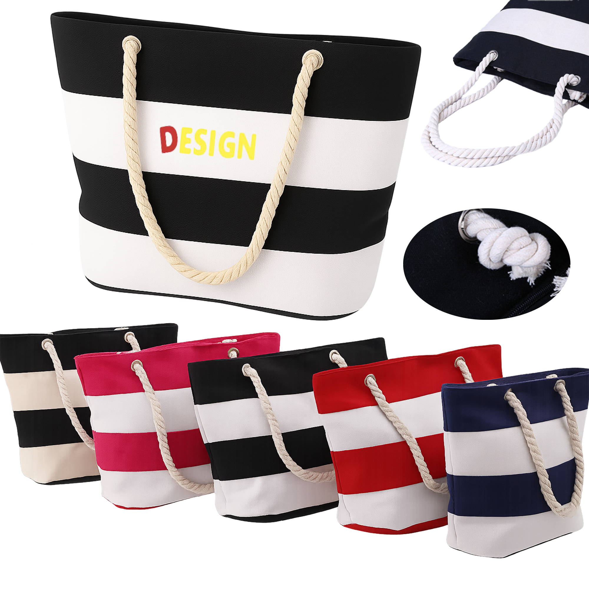 Rope Handle Striped Canvas Shoulder Bag 5