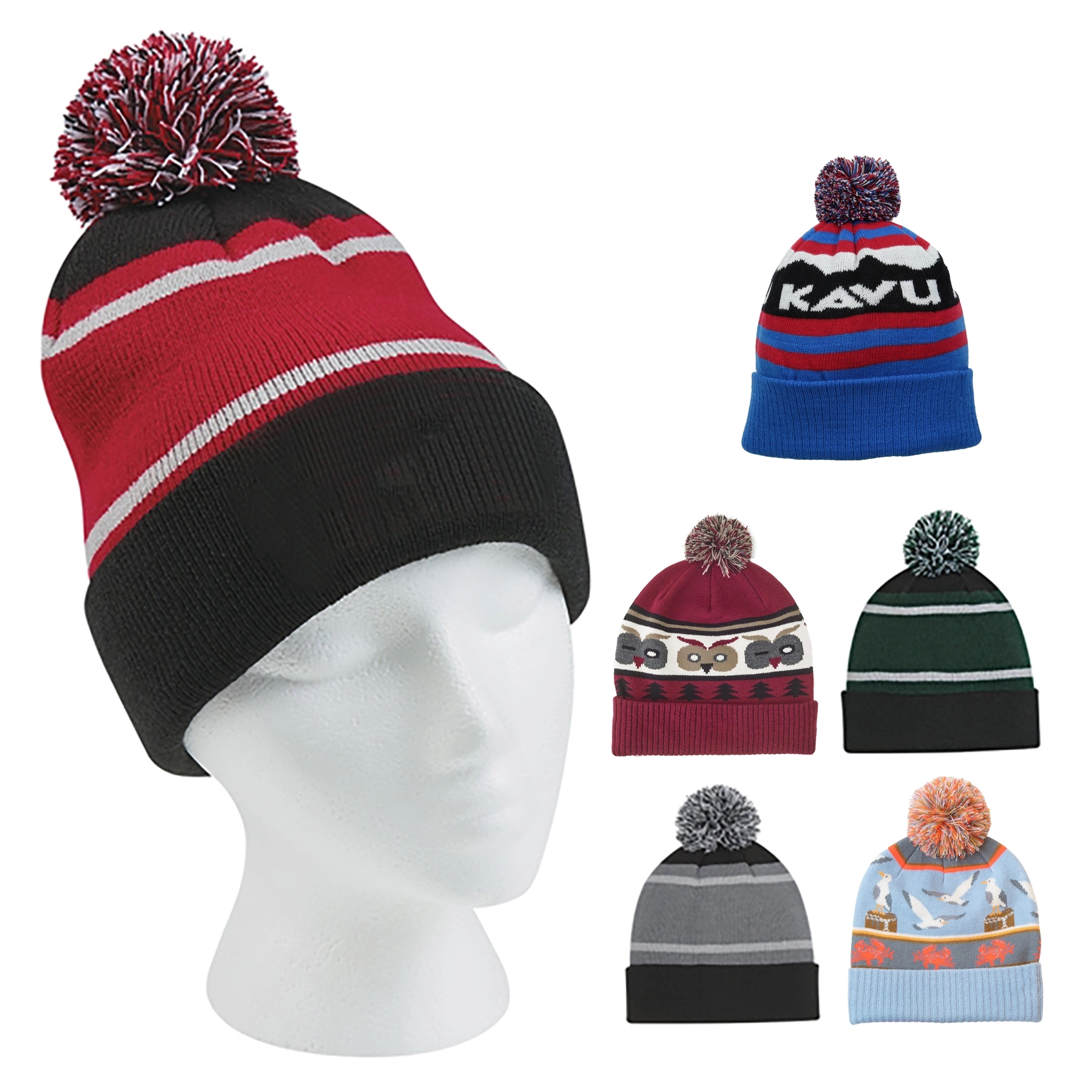 Knit Beanie With Stripe And Pom 2