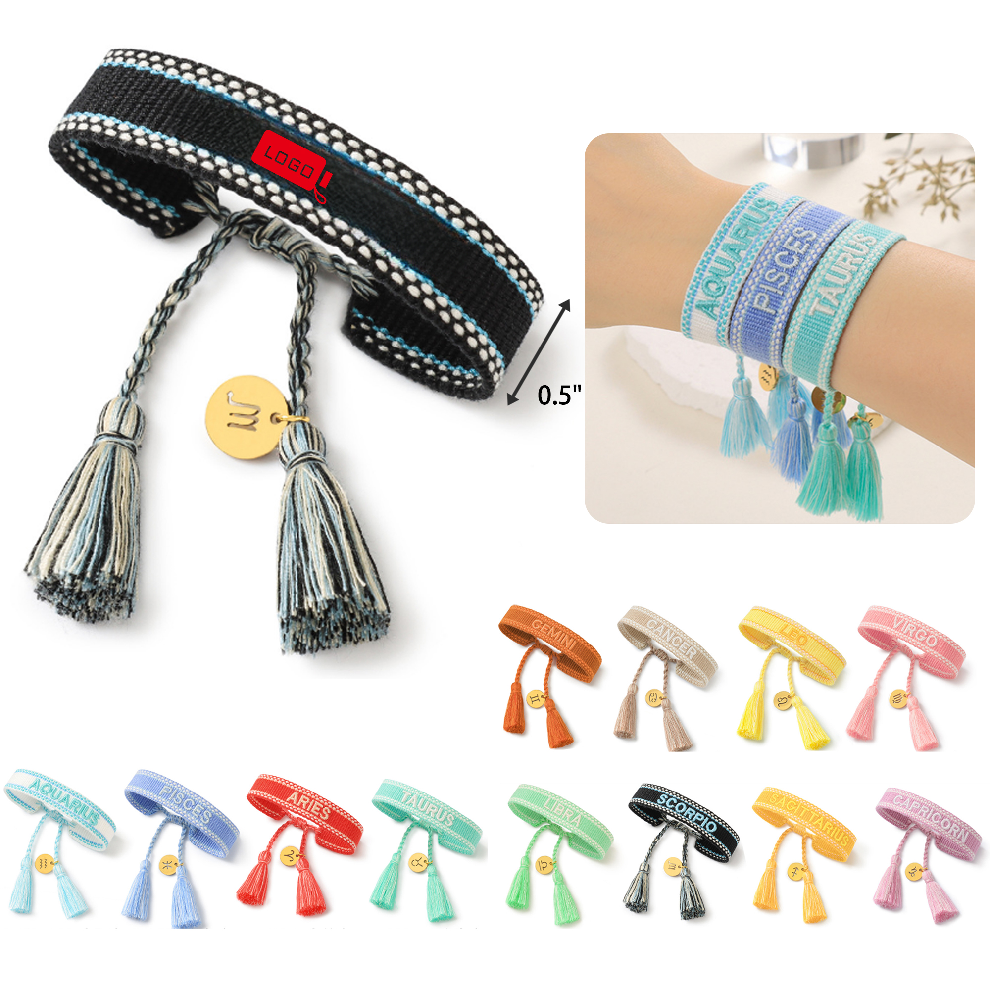 MOQ 50 PCS Durable Constellation Braided Bracelet 7