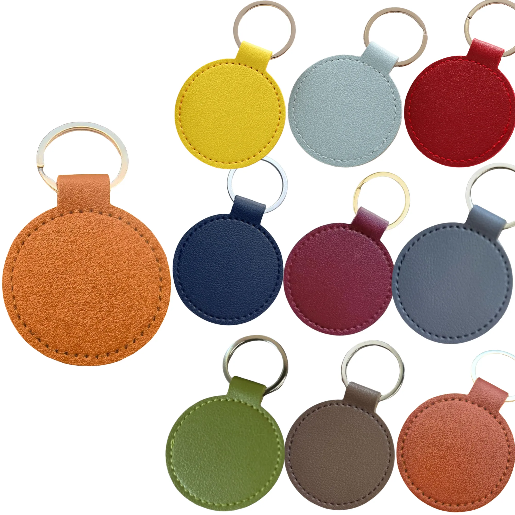 Custom Round PU Leather Keychain 5