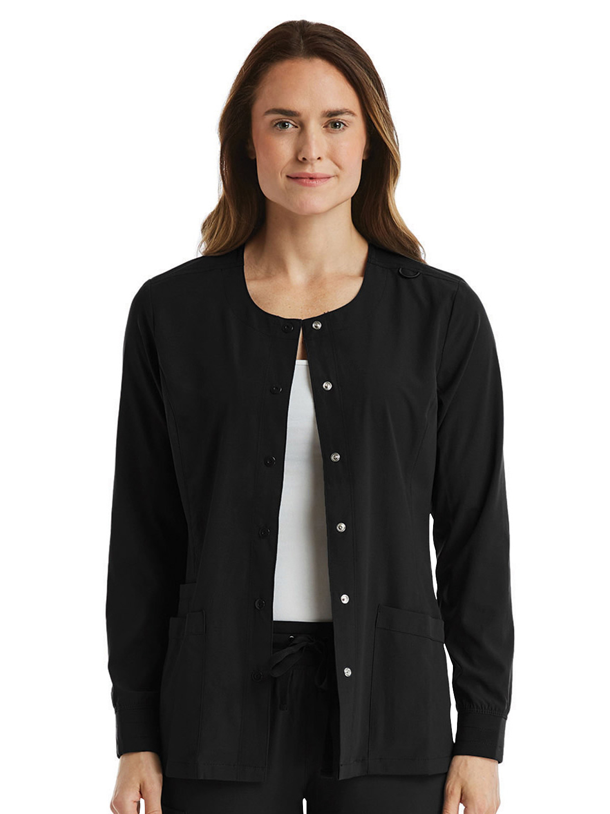 ScrubJoy Originals - Women's Round-Neck Snap Button Jacket