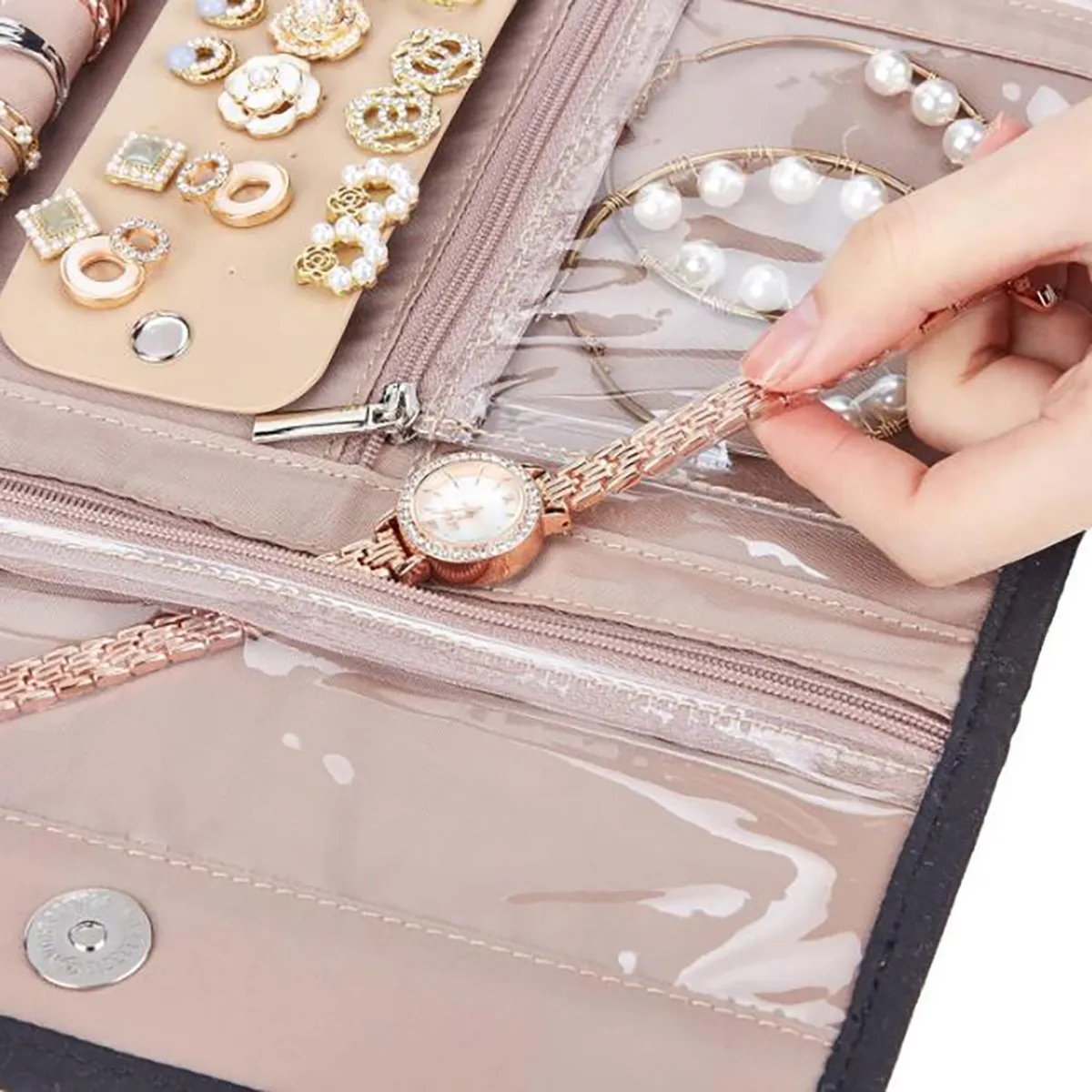 Travel Jewelry Bag Foldable Earring Storage Roll 7