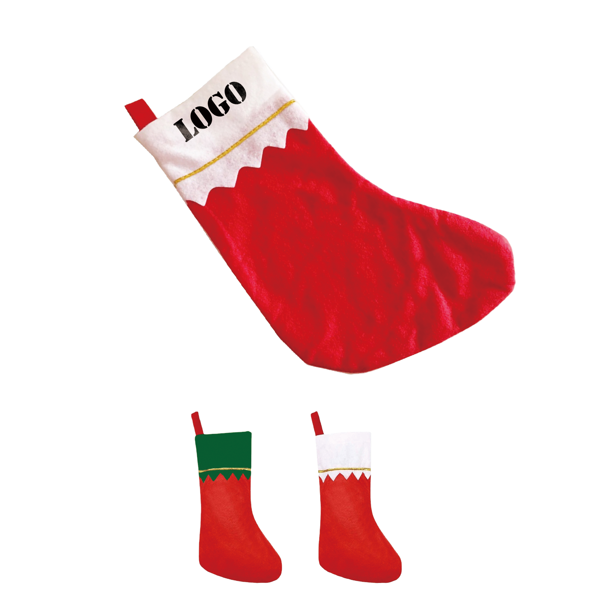 Red Non-Woven Fabric with Golden Trim Christmas Stockings 2