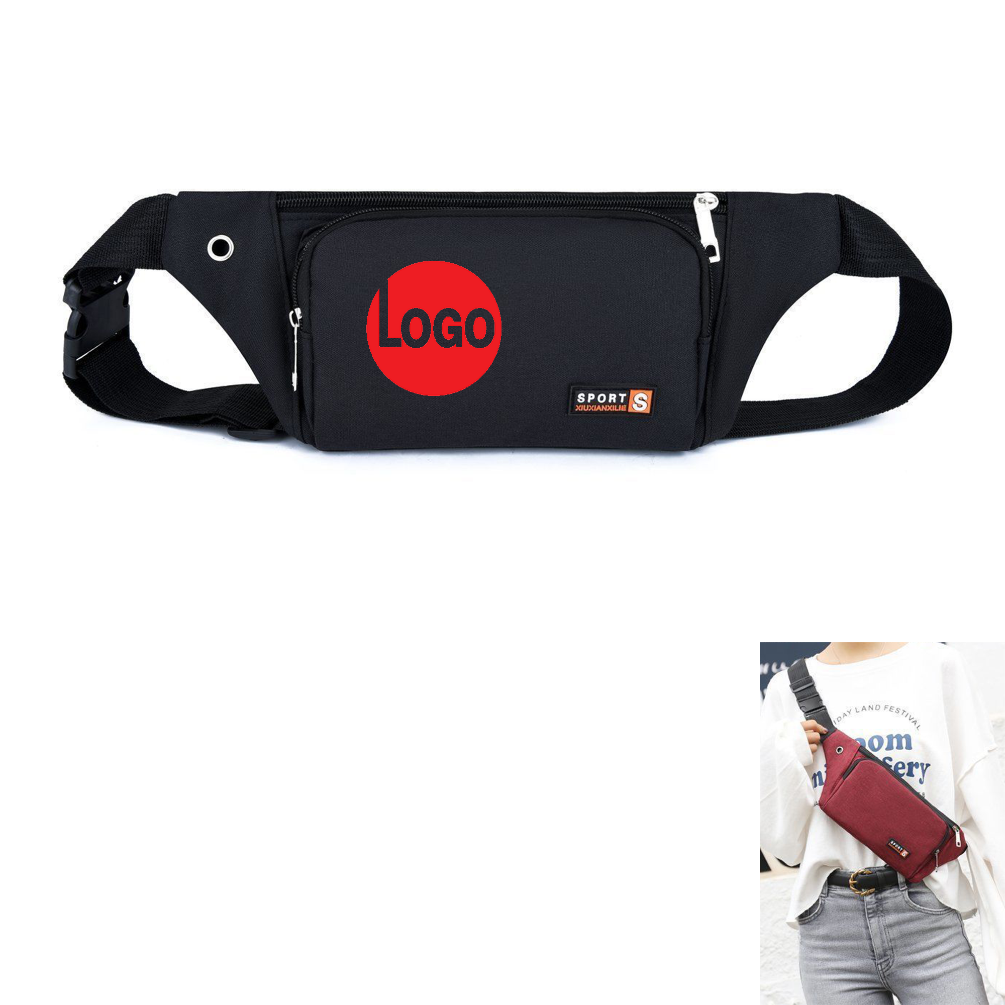 Polyester Fanny Pack With 3 Zippers 1