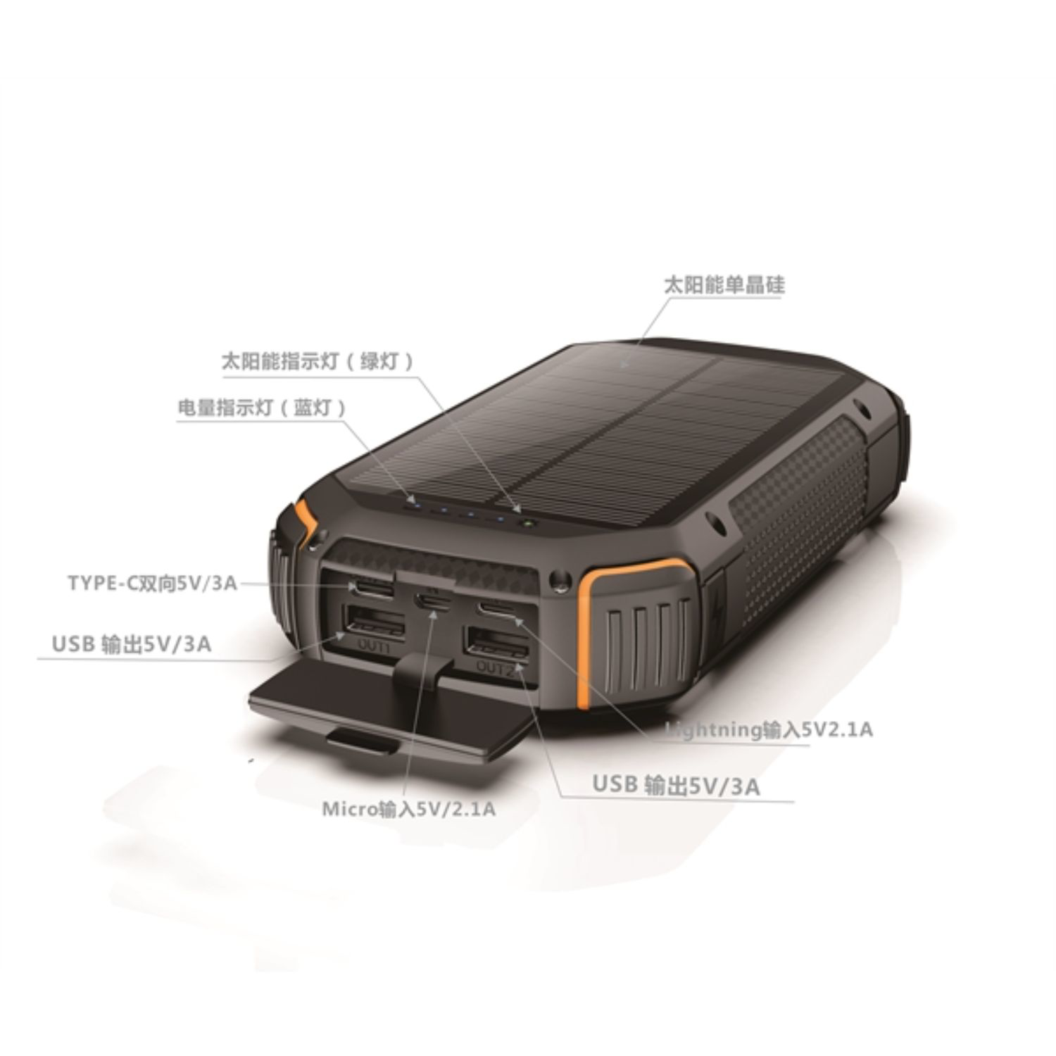 water proof portable Solar Power Banks 20000mAh Led Light with Wireless charger 2
