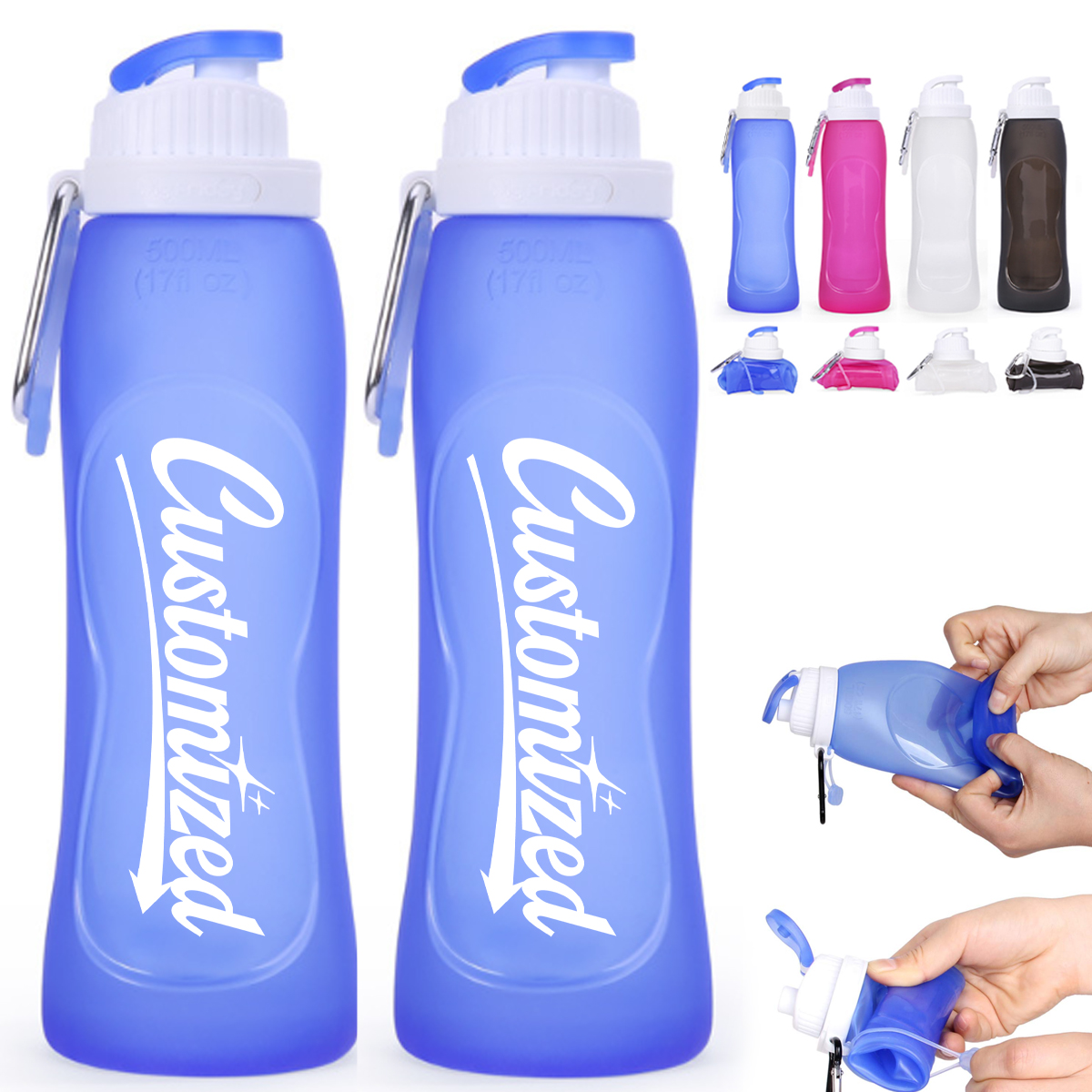 17Oz. Collapsible Water Bottle with Flip Top and Carabiner 7