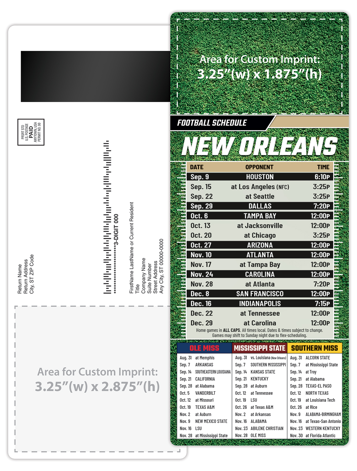 Football Schedule Laminated Card/Postcard with Magnet Strip 3.5x8.5 - 14 pt. 4