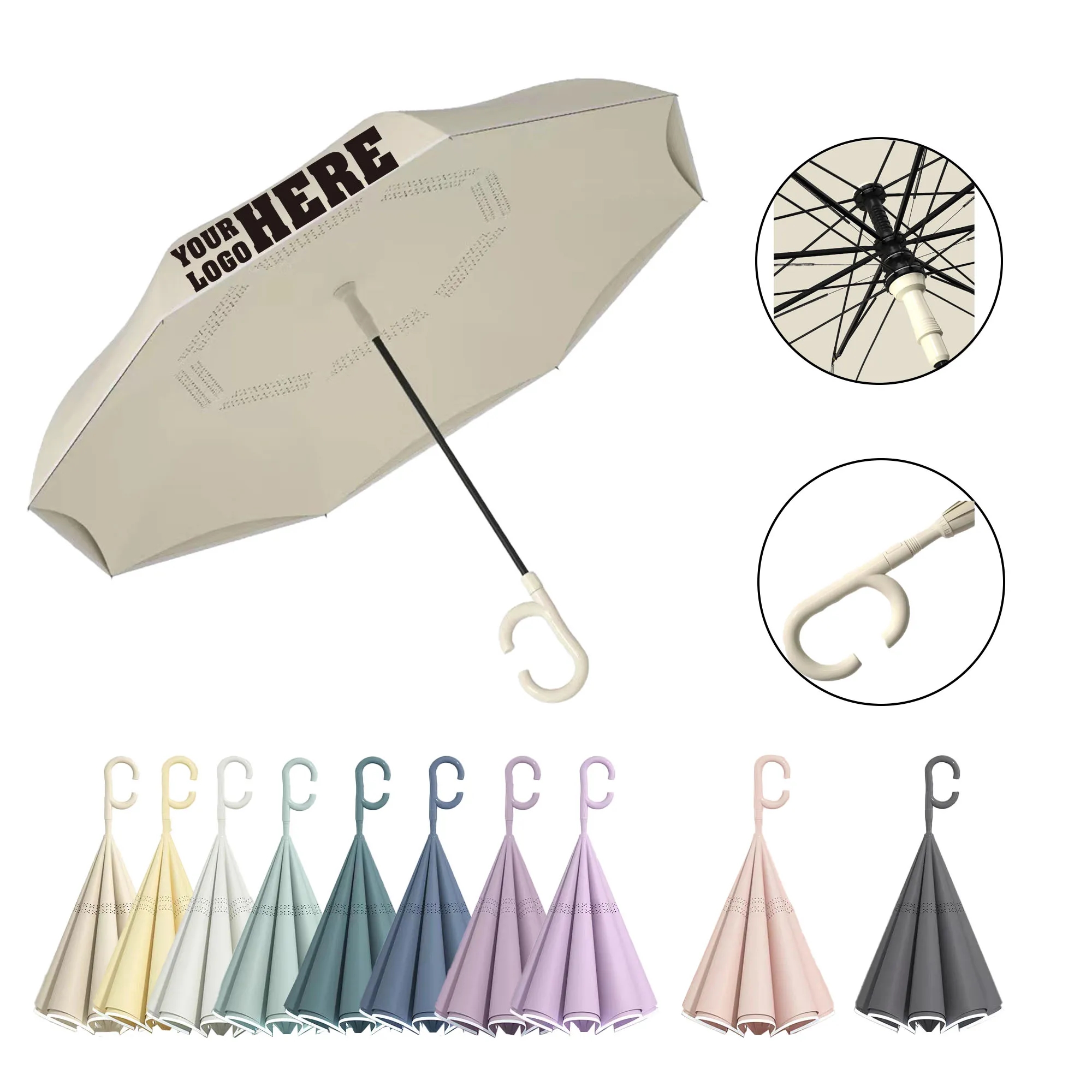 Double Layer Inverted Reverse Umbrella with C-Shaped Handle 5