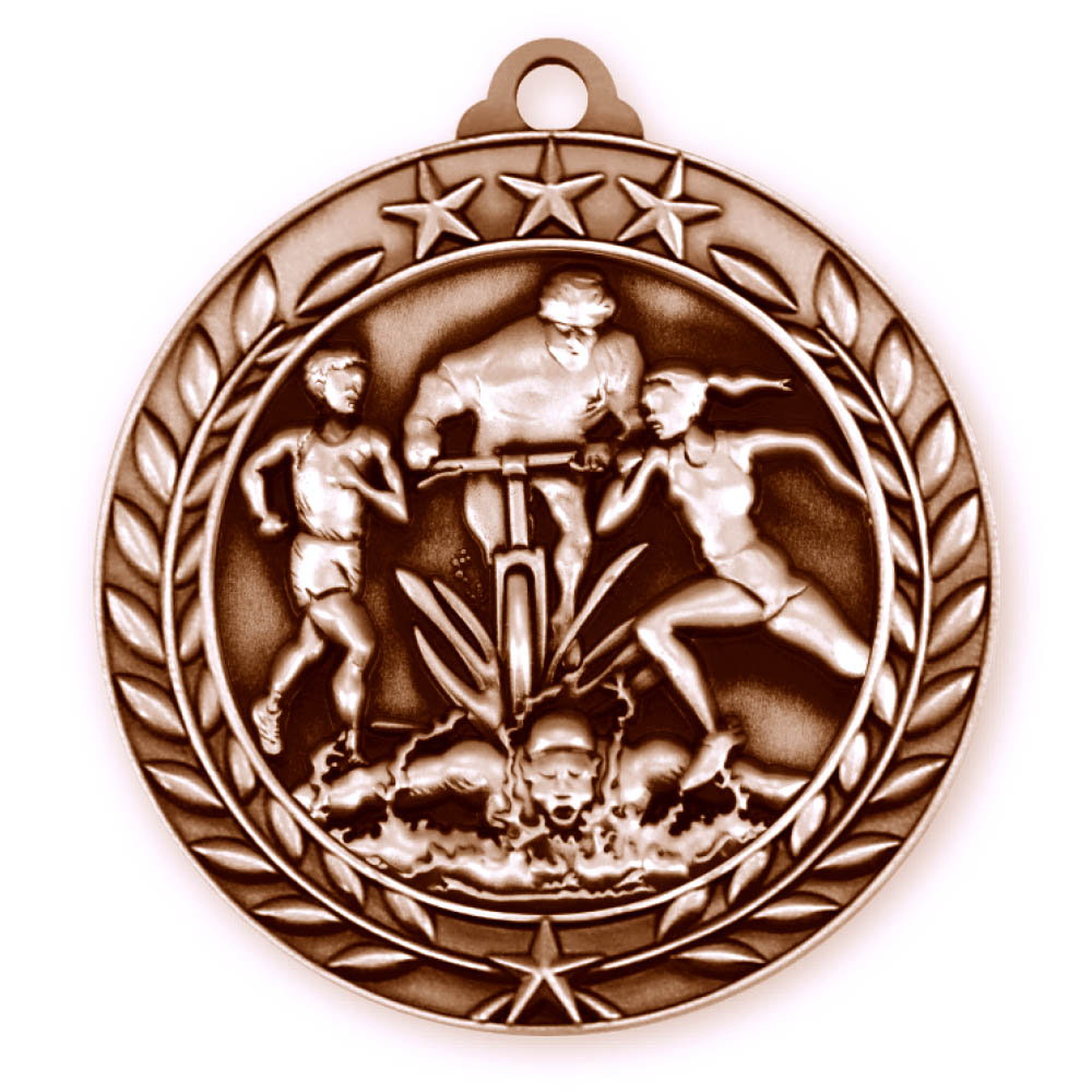Triathlon Wreath Award Medallion (1-3/4") 2