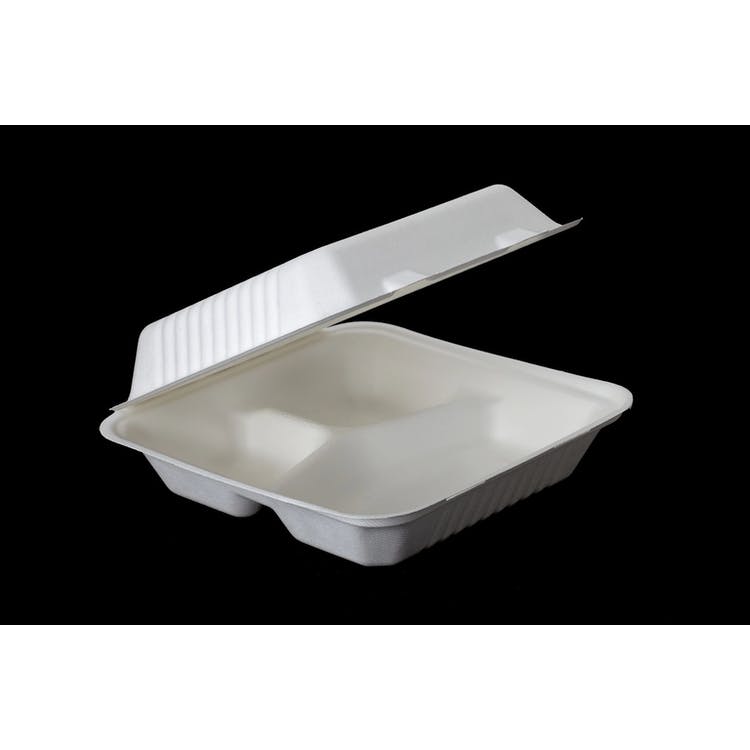 Disposable Clamshell Food Boxes - 3 Compartments 9" x 9" 1