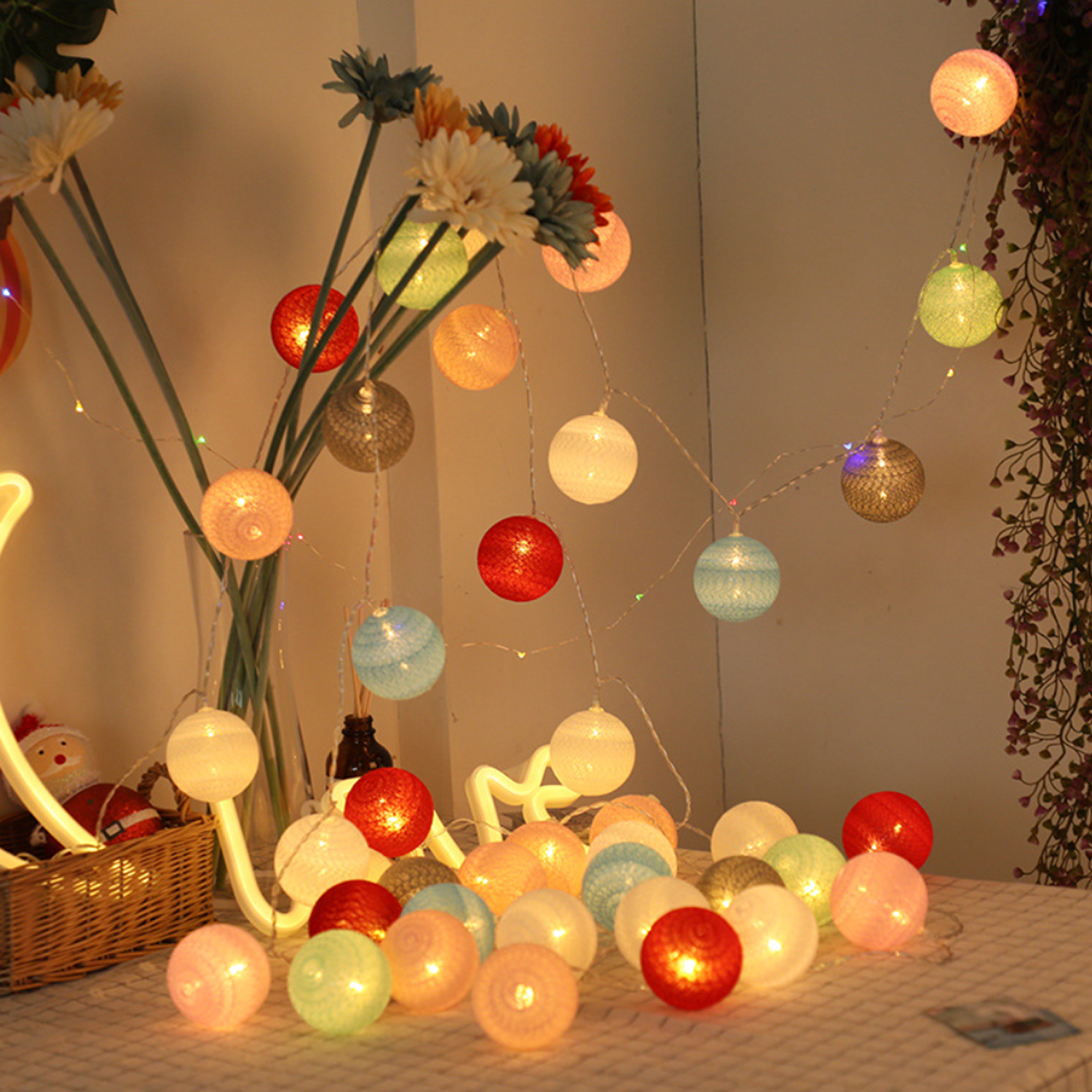 Cotton Ball String Light Indoor Decor 7