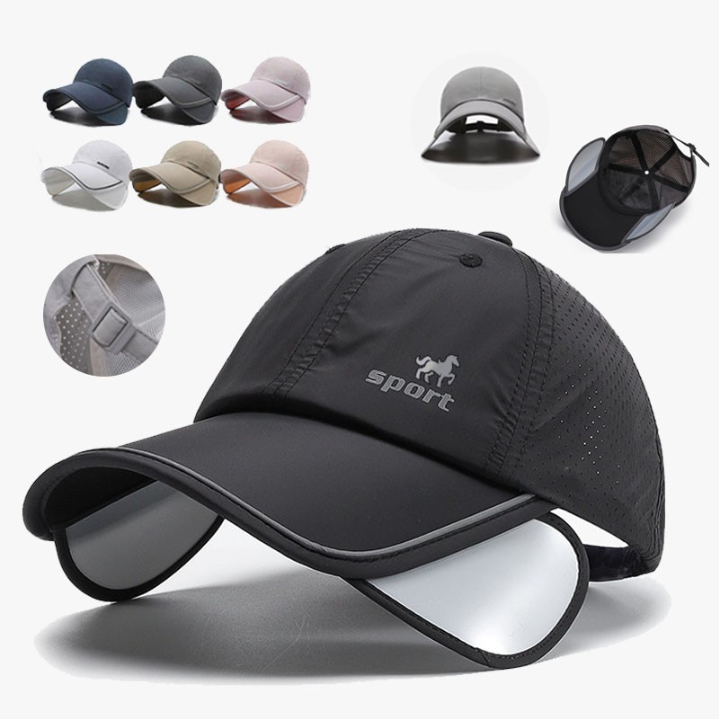 Retractable Baseball Cap Hat With Wide Brim Sun UV Protection Mesh Visor 1