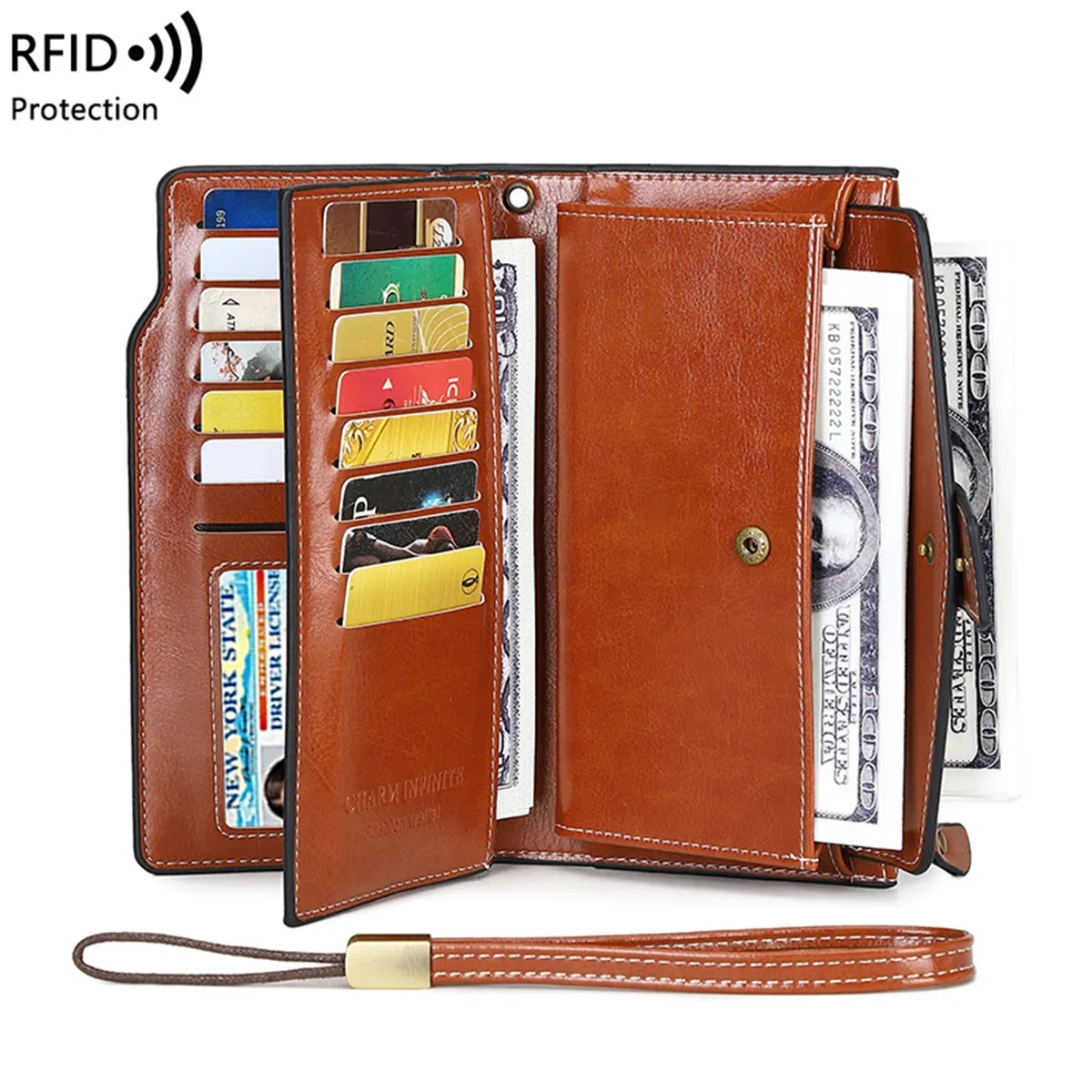 Women's RFID Blocking Leather Clutch Wallet 4