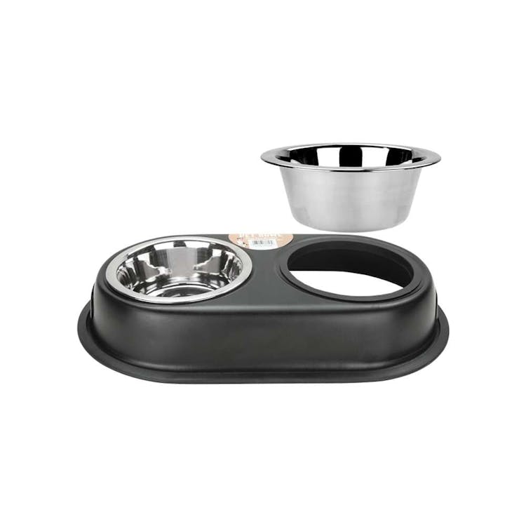 Stainless Steel Double Pet Bowls Black 16oz 2