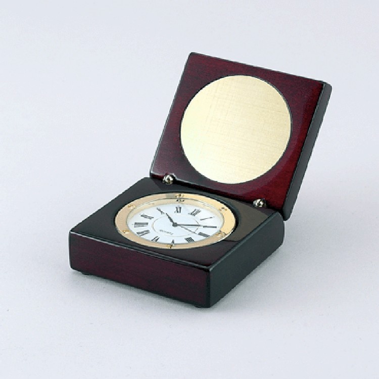 Square Wood Box W/ Clock & Eng. Plate 2