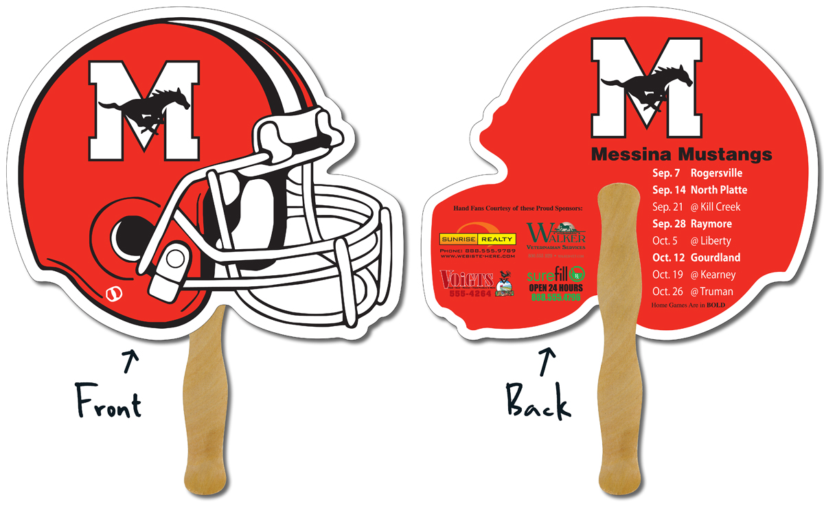 Sport Hand Fan - 10 x 8.5 Football Helmet Shape Laminated - 14 pt. 2