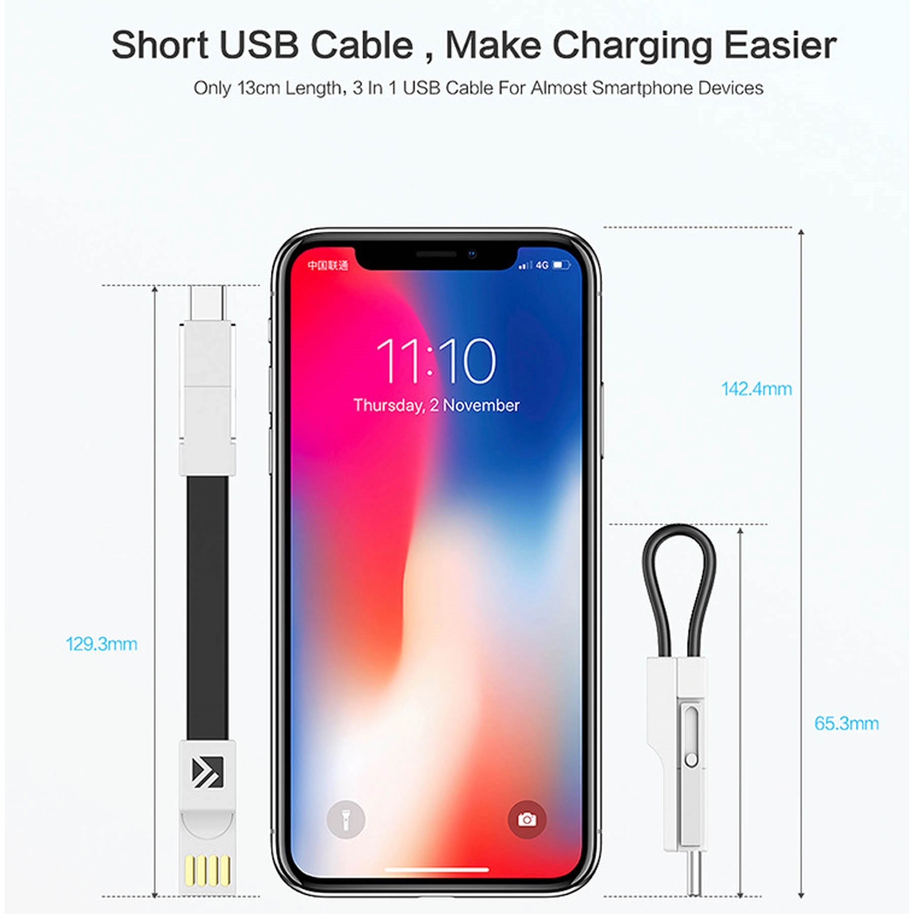 Lightning Cable Keychain 3in1 Short Fast Charging Cord 5