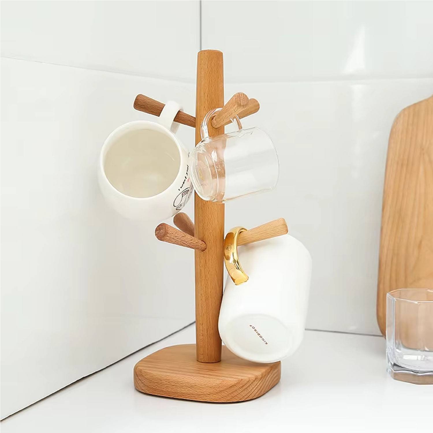 Wooden Tree Mug Holder w/ 6 Hooks 5