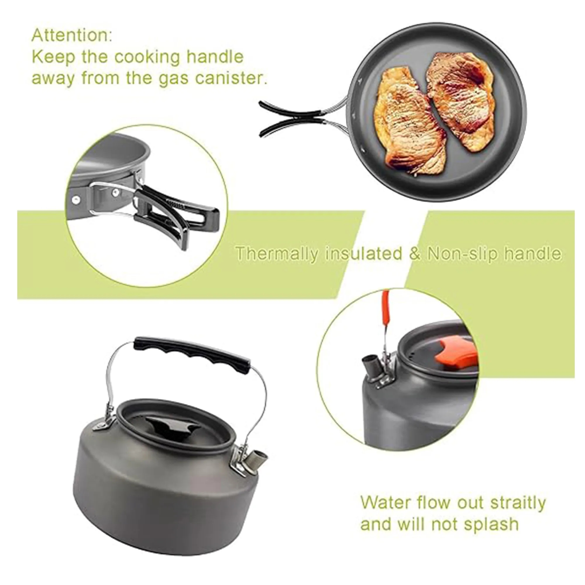 15pcs Camping Cookware Mess Kit 4