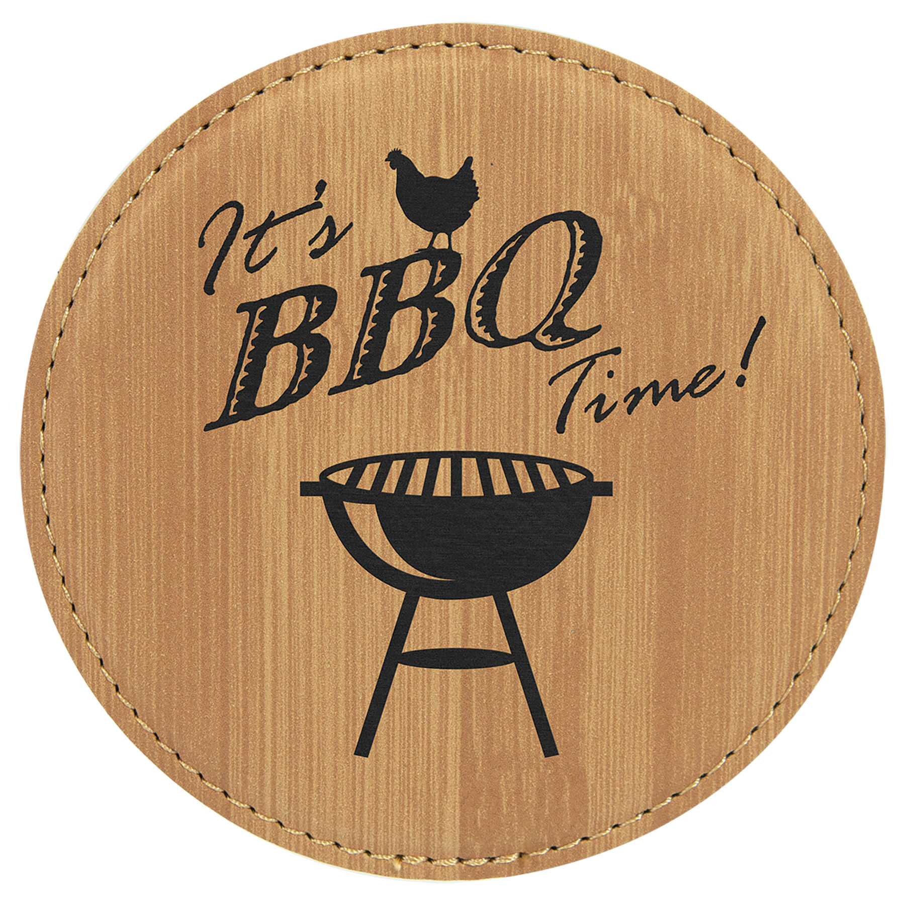 4" Round Bamboo Leatherette Coaster 2