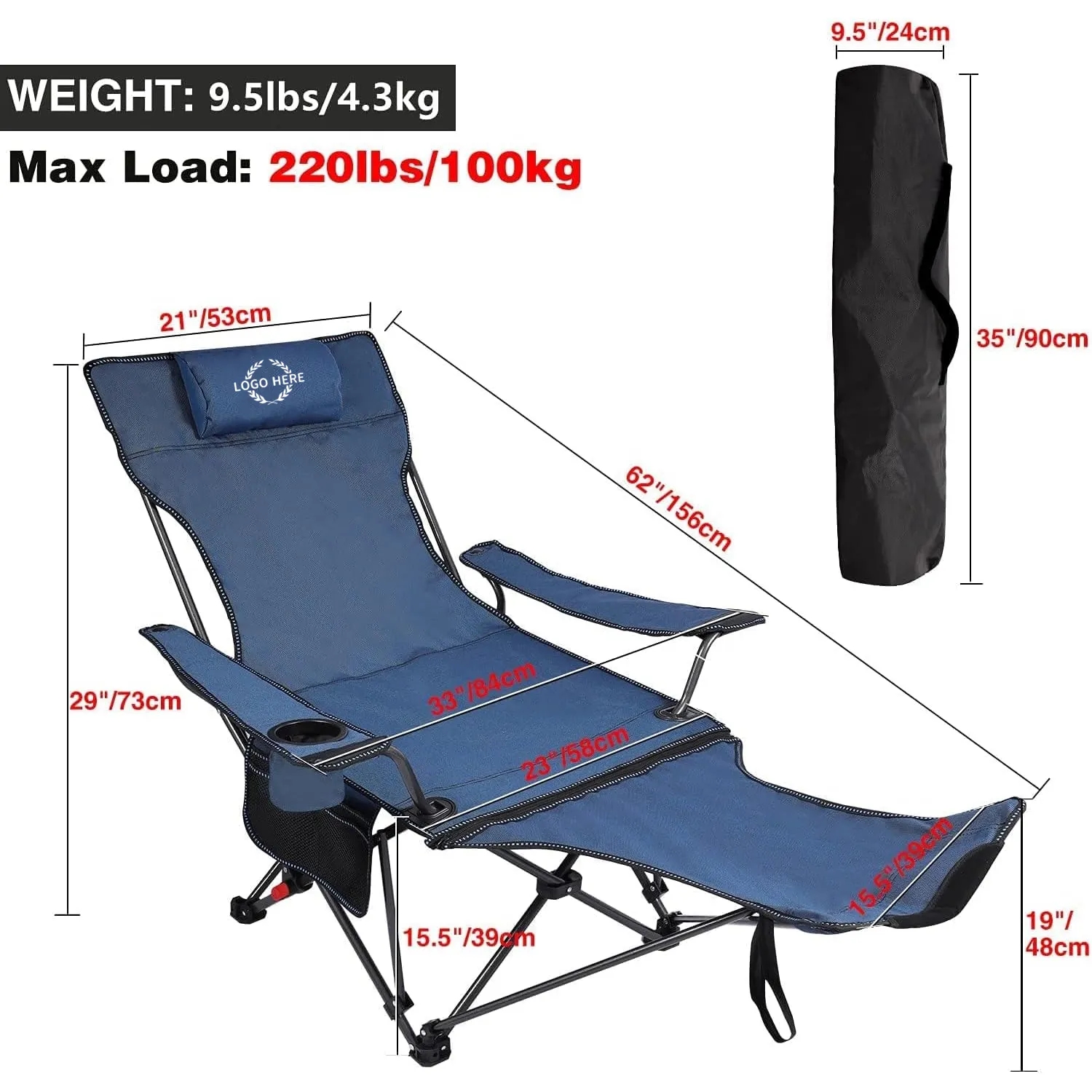 Portable Folding Camping Chair with Removable Footrest 3