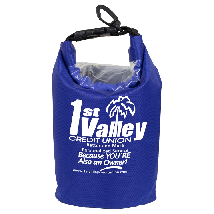 7" W x 11" H "The Navagio" 2.5 Liter Water Resistant Dry Bag With Clear Pocket Window 36