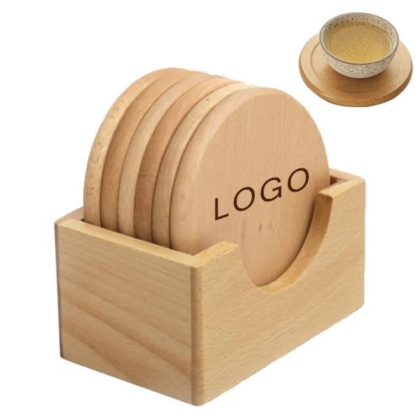 Wood Drink Coasters with Holder(6 pieces) 2