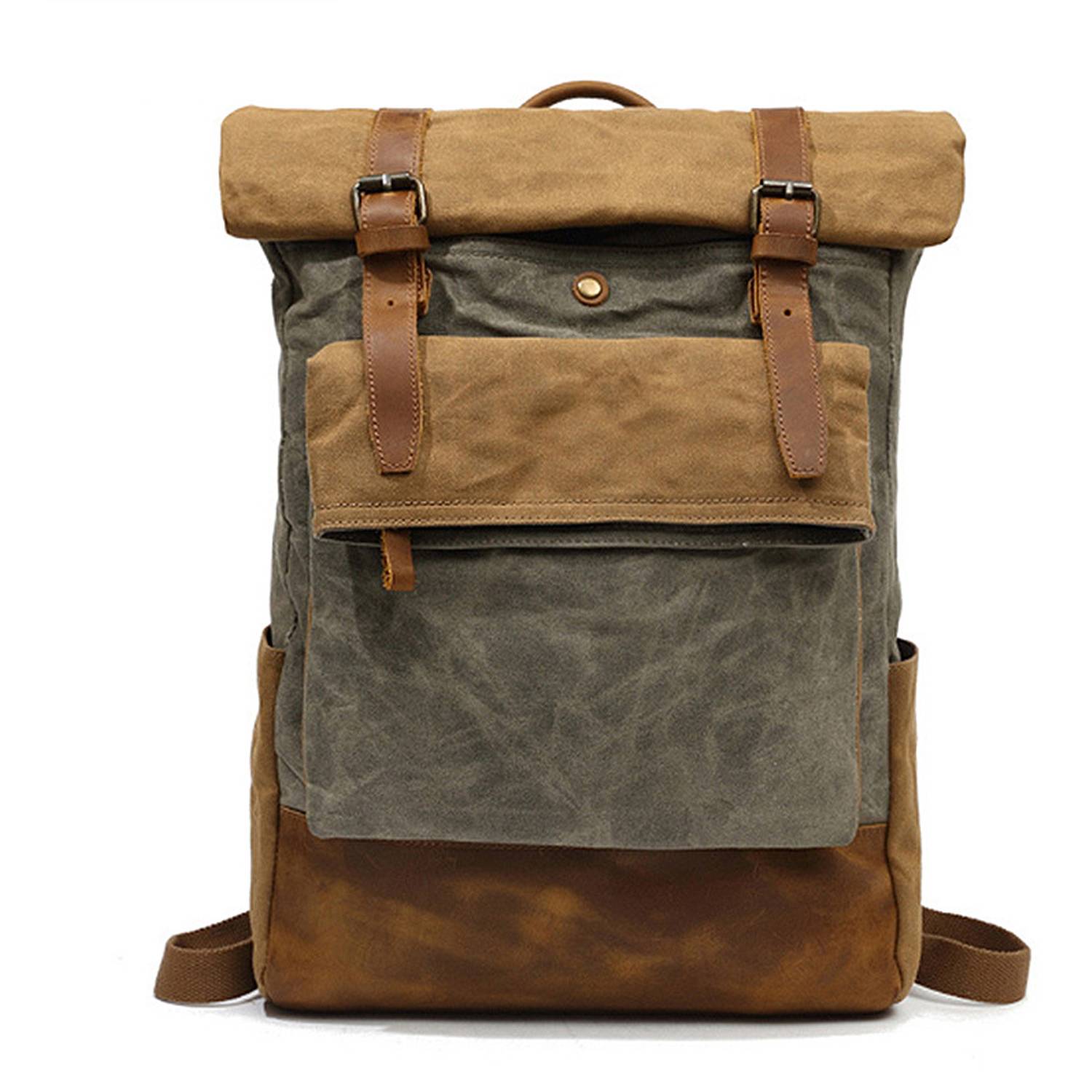 Waxed Canvas Leather Hiking Travel Waterproof Backpack 5