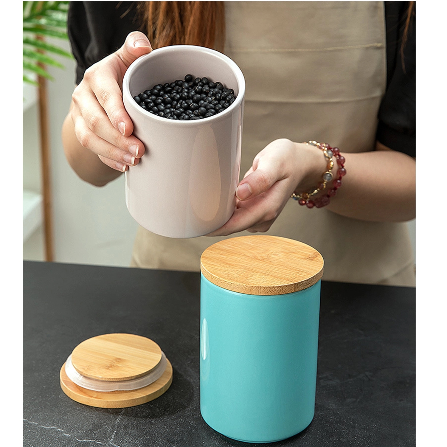 Ceramic Storage Jars With Bamboo Lids 4