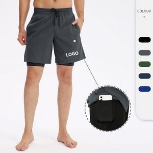 Men 2-In-1 STeal Greenth Gym Yoga Outdoor Sports Shorts 2