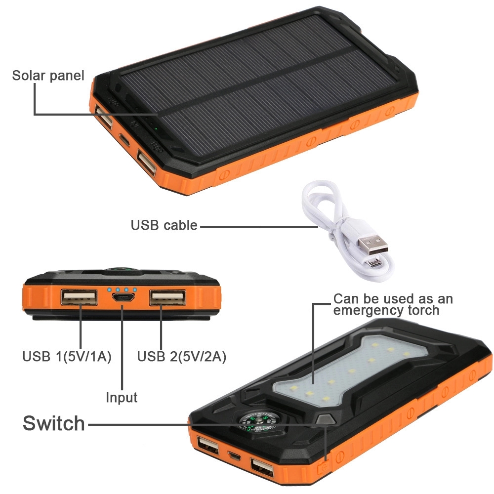 20000mAh Solar Power Bank with Compass and LED 2